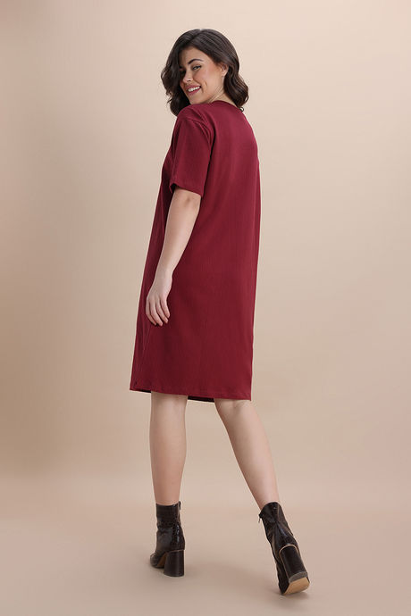 Zivame Knit Cotton Loungewear Dress - New Maroon — image 4